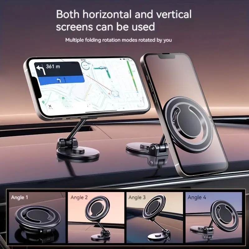 All Metal Material Folding Custom Logo 360 Degree Rotation Magnetic Phone Mount Car Dashboard Dual Magnets Car Phone Holder