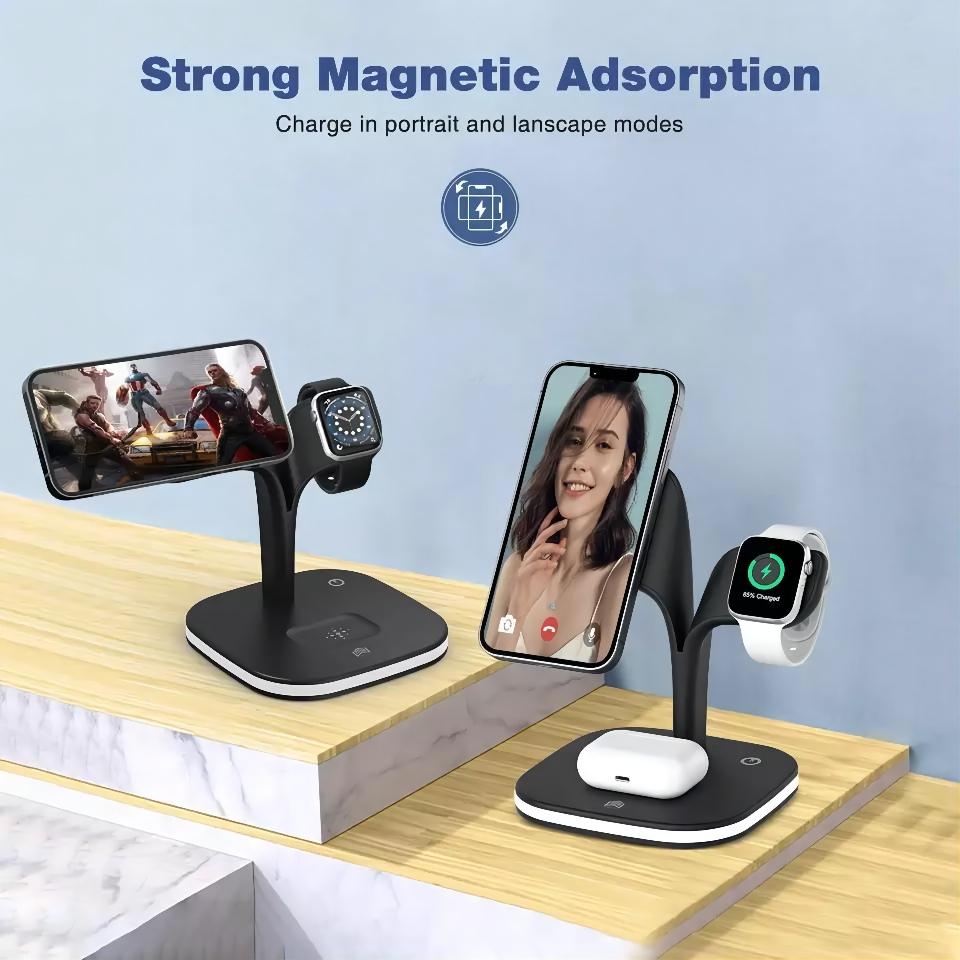 Best 5 in 1 Magnetic Wireless Charger Fast Desktop Charging Station Universal Charger Docking Station with Lamp