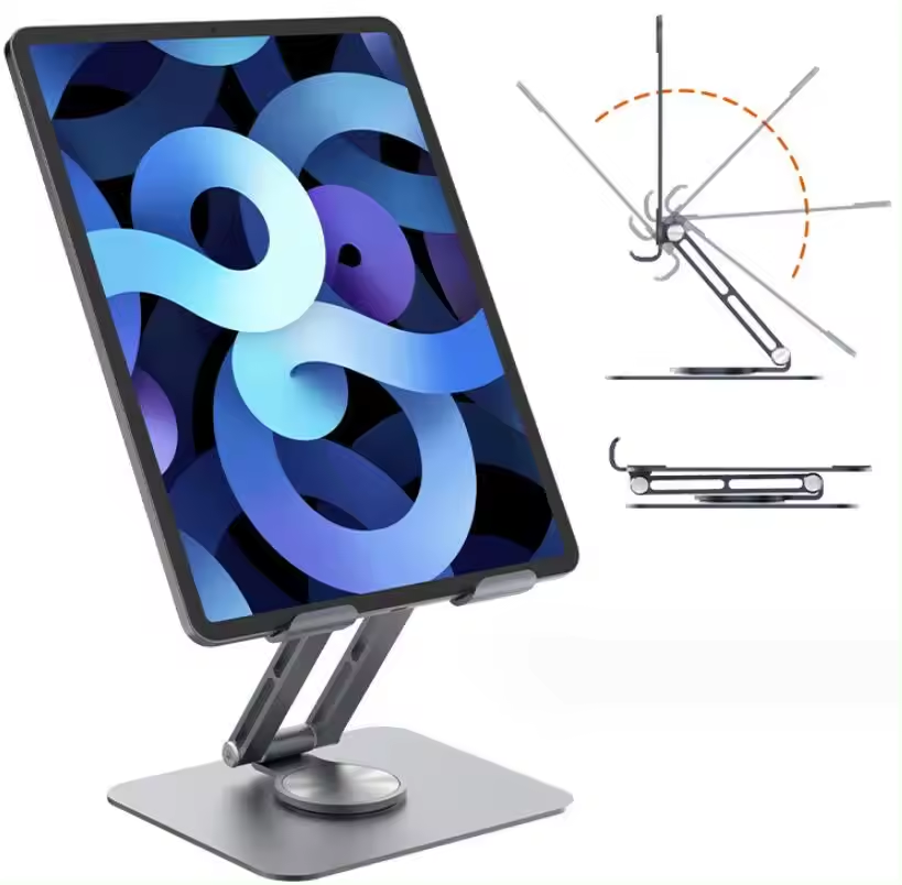 Ergonomic Notebook Bracket Metal Aluminum Desktop Stand Adjustable Tablet Holder Foldable 360 Rotating Tablet Stand