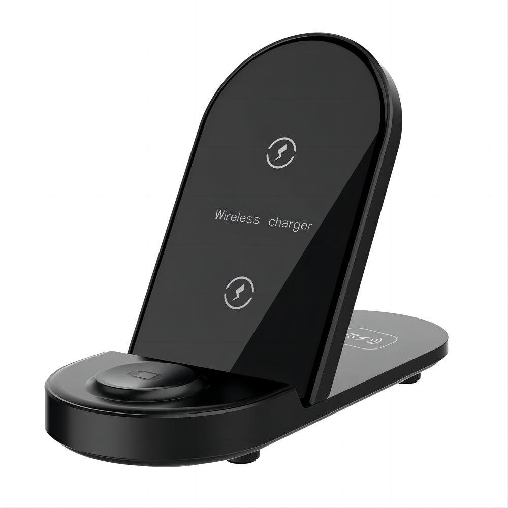 Foldable 15W 3 In 1 Fast Charging Desktop Cellphone Mount Wireless Phone Chargers for Apple Smart Watch with Glass panel