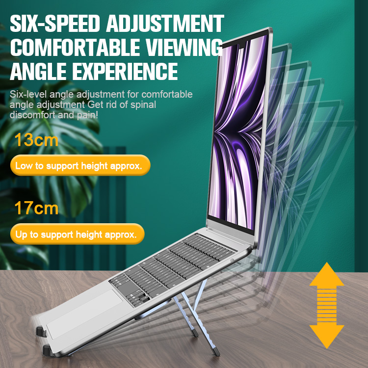 Foldable Mini Size Desktop PC Stand Aluminum Laptop Stand, 6 Level Adjustable Height Laptops and Tablets Computer Holder