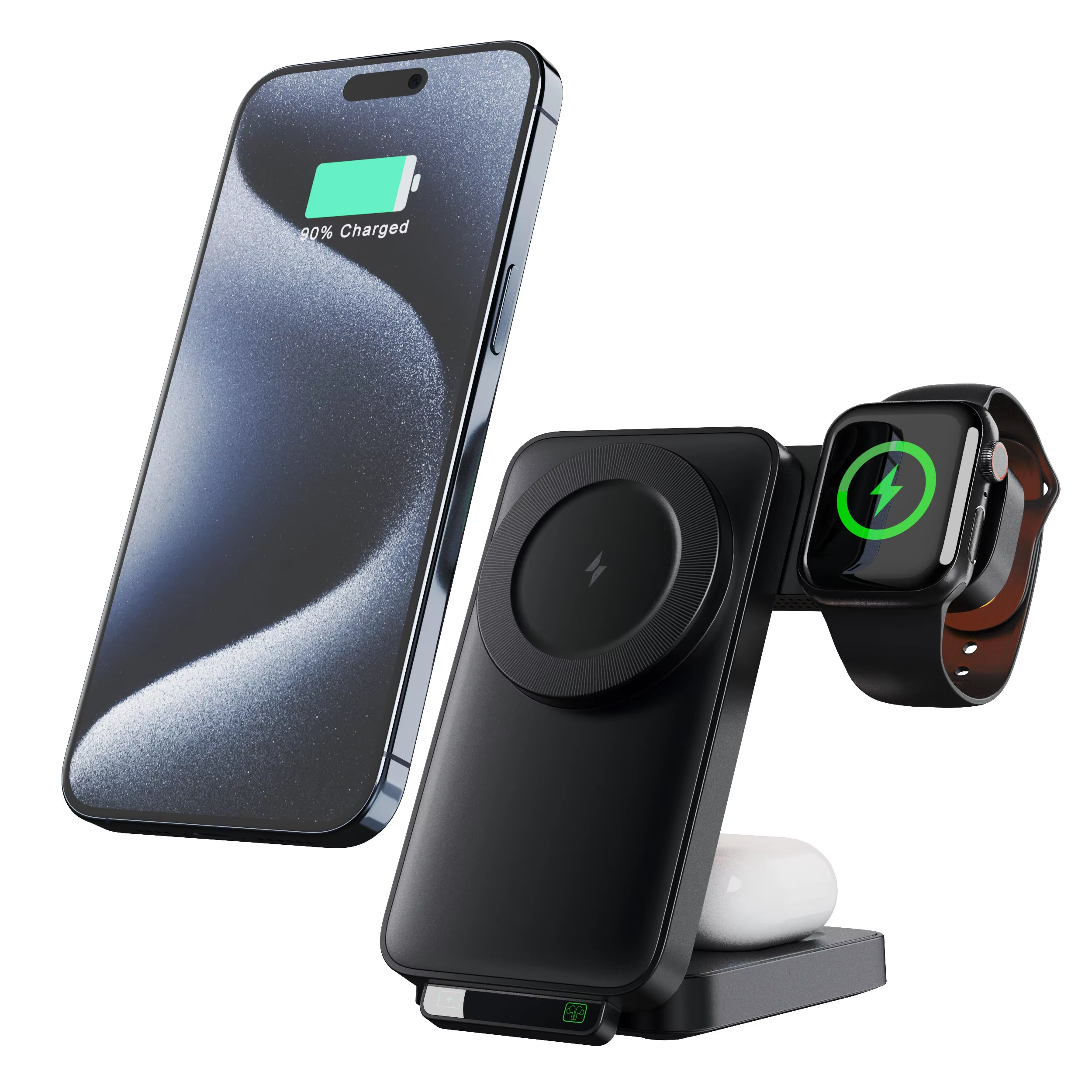 new multifunctional magnetic 3 in 1 foldable wireless charging station phone stand charger for smartwatch
