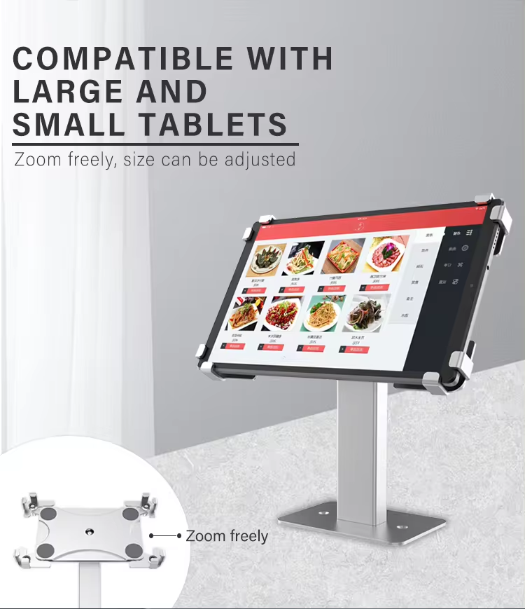 Universal POS system tablet stand 180 rotating anti-theft aluminium alloy ordering machine stand for supermarket restaurant etc