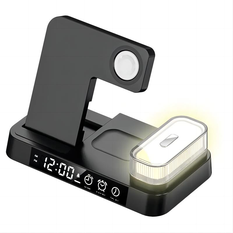 Trending Products Foldable Wireless Charger Station Led Night Light Time Display Digital 15W Wireless Charger with Alarm Clock