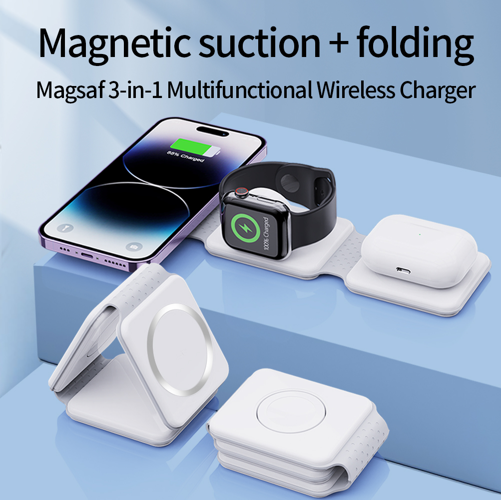 Foldable and Magnetic Wireless Charging Stand Wireless charger Station for Apple Watch, for AirPods and Phones 3 in 1