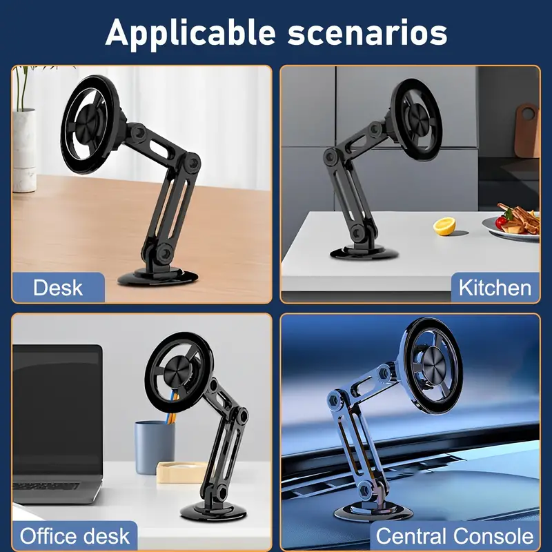 Aluminum Alloy Magnetic Car Phone Holder, Anti-Shake Telescopic Folding Phone Stand 360 Rotation Adjustable Navigation Bracket