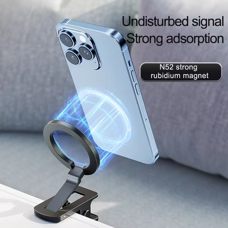 2 in 1 Clamp and Paste Use, Aviation Alloy Foldable Desk Magnetic Cell Phone Stand Holder for Car Metal Mobile Phone Holder