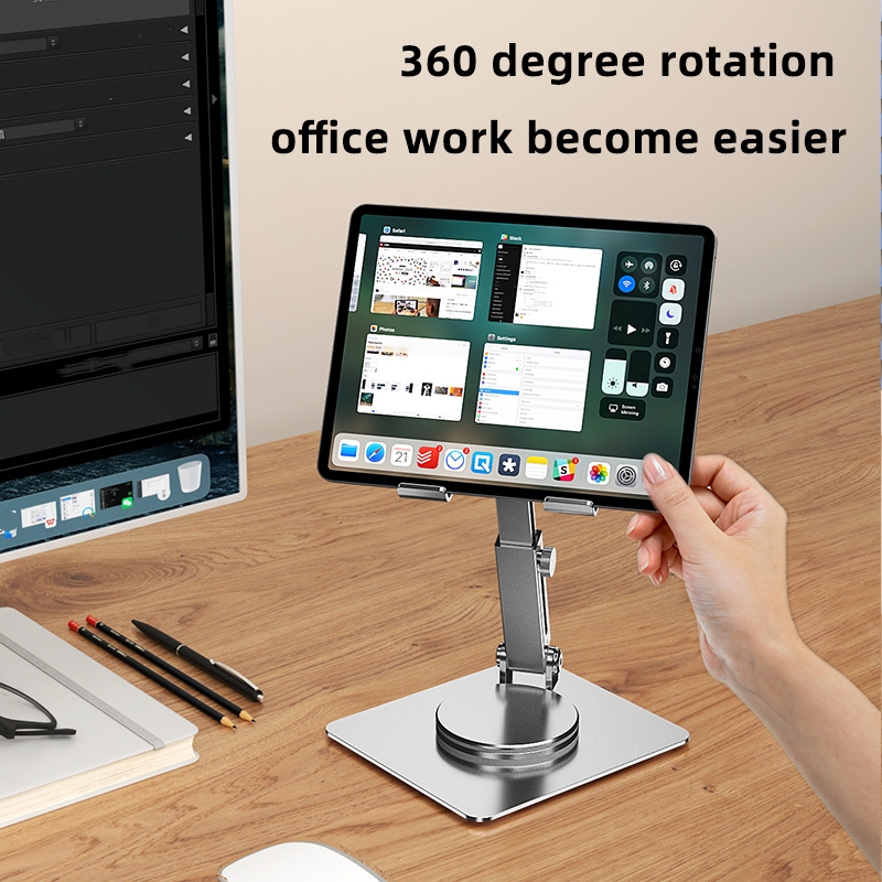 360 Degree Rotation Tablet Desk Holder Telescopic Height Adjustable Stable Aluminum Alloy Desktop Holder Foldable Laptop