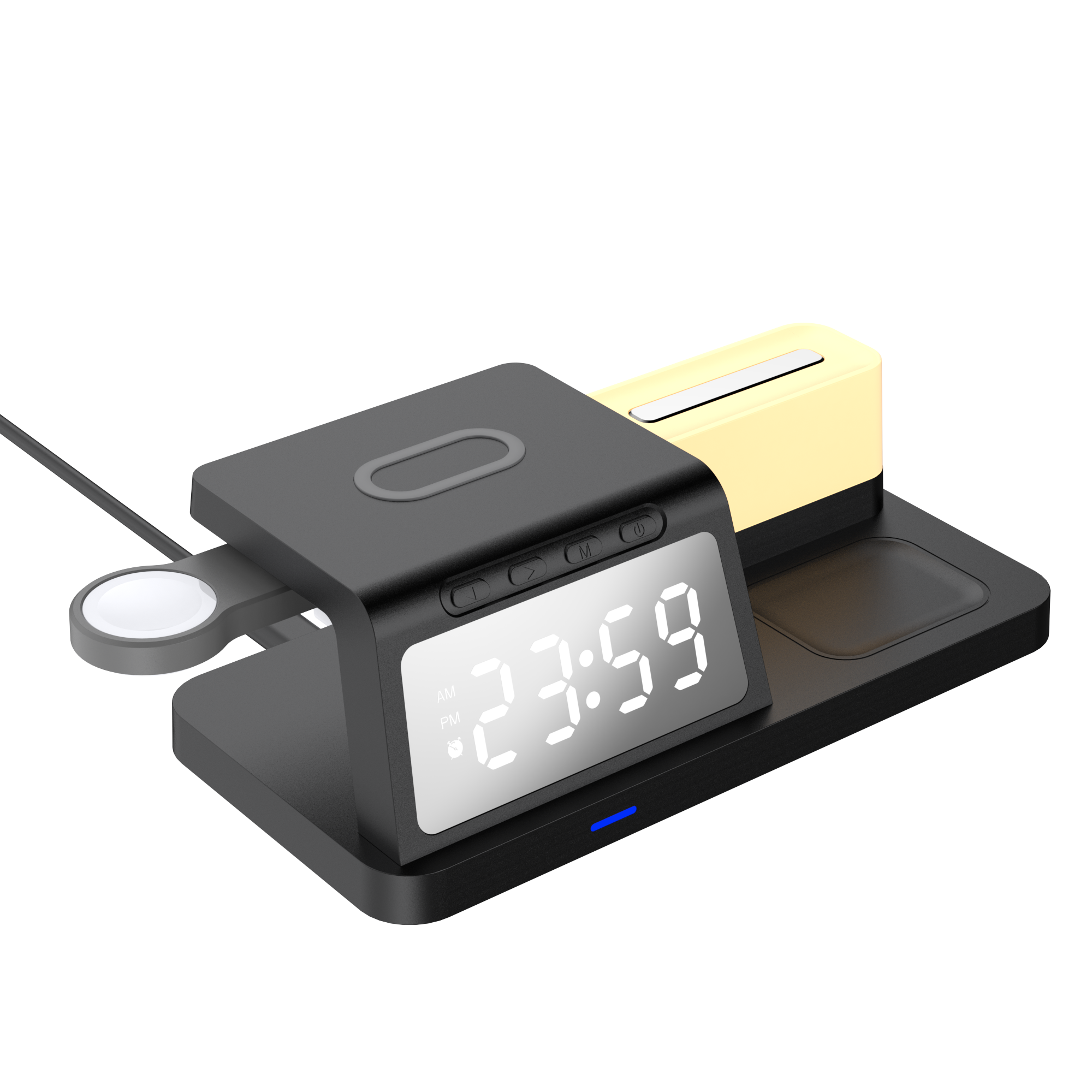 Fashion Multi-function 15W Magnetic Stand Desk Lamp with Alarm Clock Wireless Charger for Mobile Phones Smart Watches Earphones