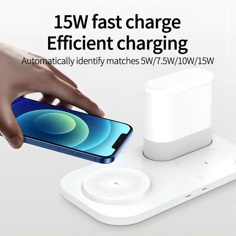 3 in 1 Wireless Charging Station Table Lamp Charger Stand with lamp Eye Protection Station Fast Smart Charging Multi Wireless