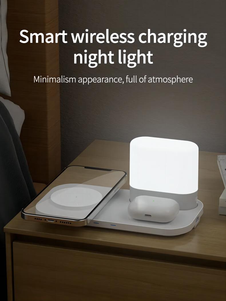 3 in 1 Wireless Charging Station Table Lamp Charger Stand with lamp Eye Protection Station Fast Smart Charging Multi Wireless