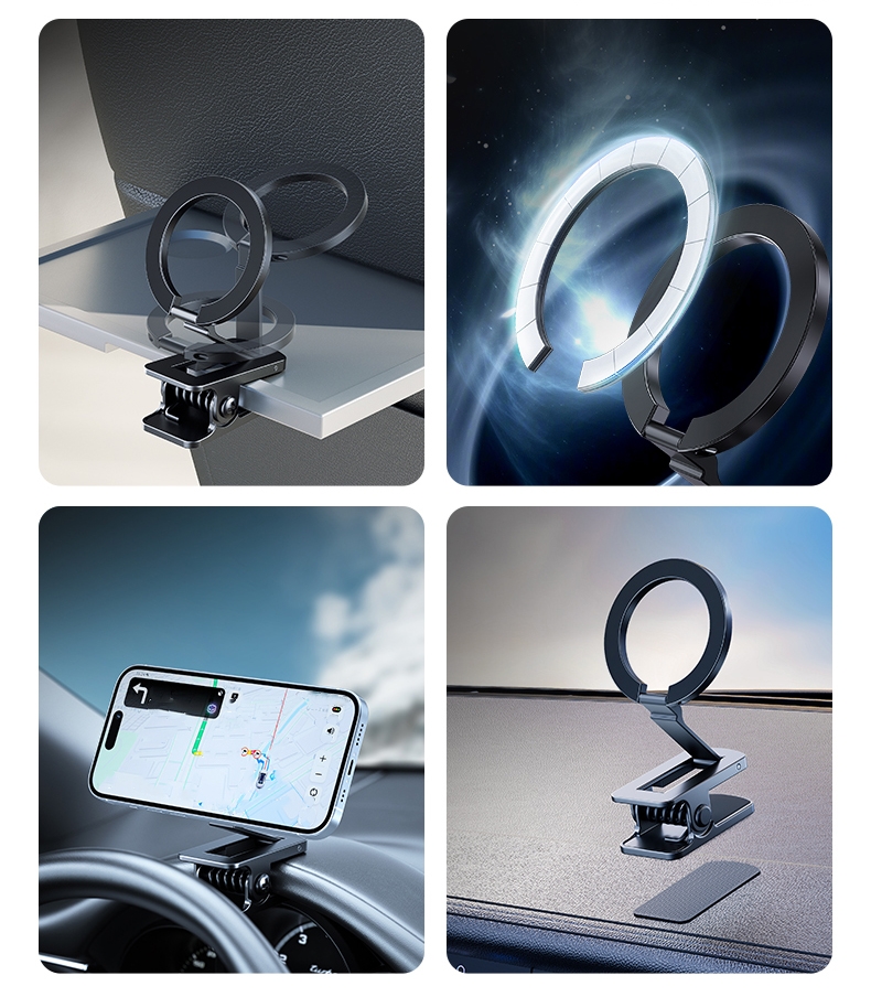 2 in 1 Clamp and Paste Use,Newest All Metal Magnetic Foldable Mobile Phone Holder for Table,for Car Clamp Bracket and Dashboard