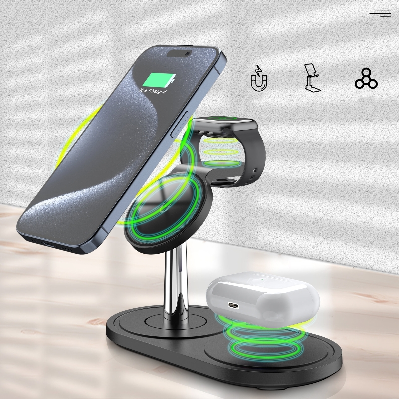 Cellphone Multifunctional Wireless Charger Magnetic Double Coil 3 In 1 Wireless Phone Fast Charging Holder