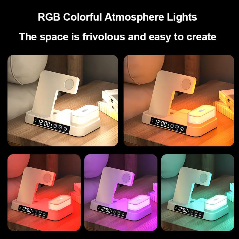 Trending Products Foldable Wireless Charger Station Led Night Light Time Display Digital 15W Wireless Charger with Alarm Clock