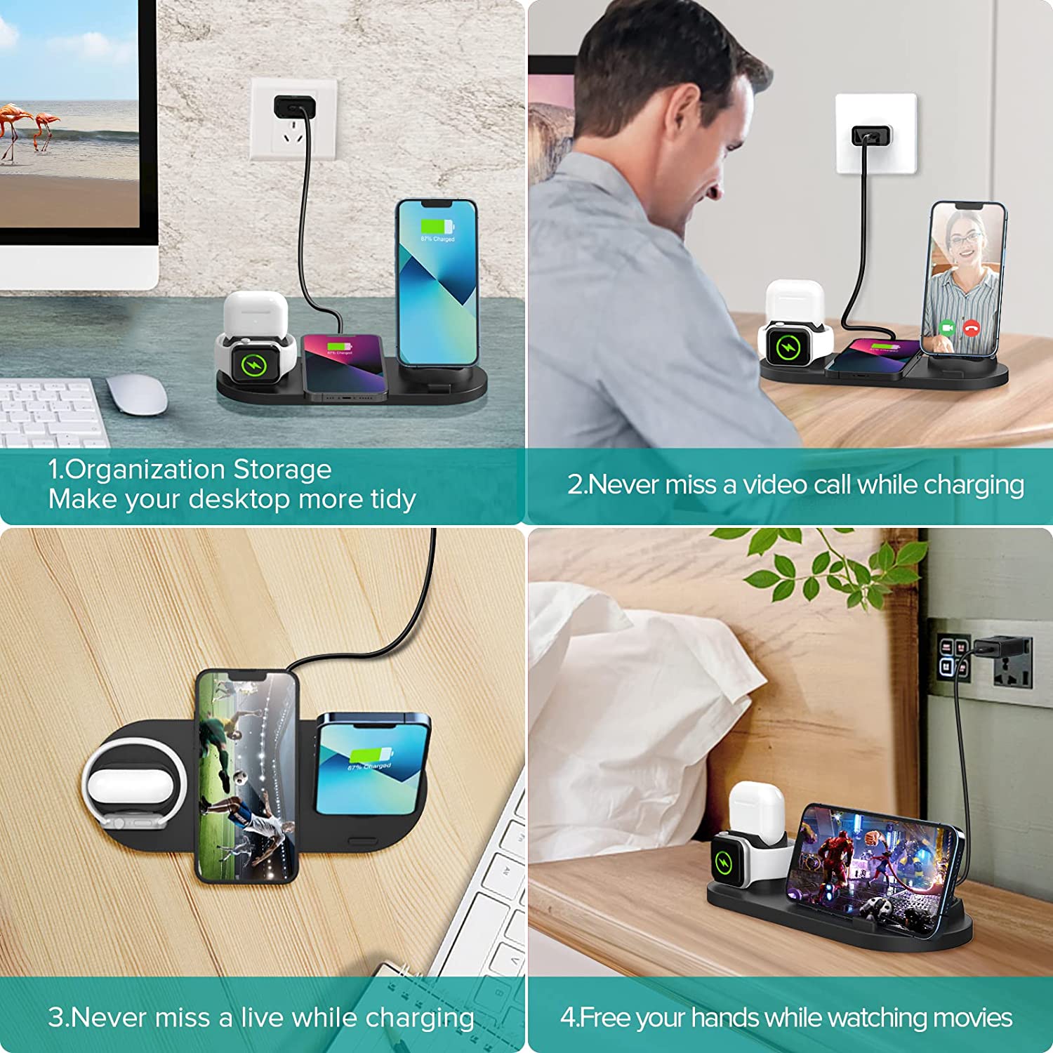 Smart universal multi devices wireless charging stand for iphone,iwatch,airpods etc