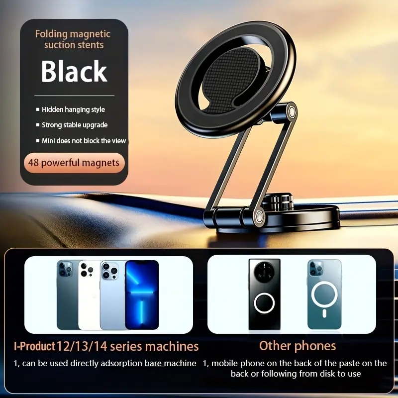 For Dashboard and Home Multi Angle Rotation Magnet Phone Holder for Car Metal Folding Magnetic Phone Mount Car Phone Holder
