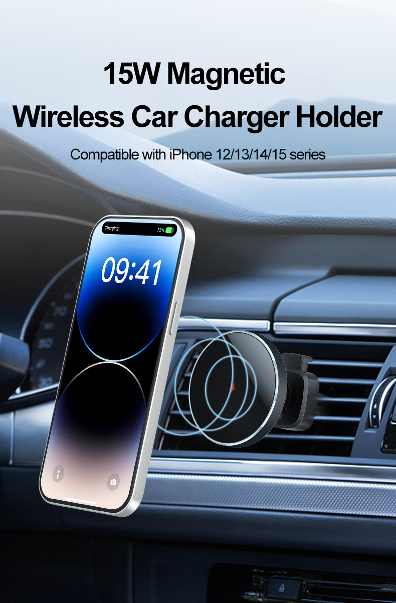 15W Magnetic Electric Holder Car Holder Charger Magnet Air Vent Mount Wireless Car Charger Adapter Car Charger