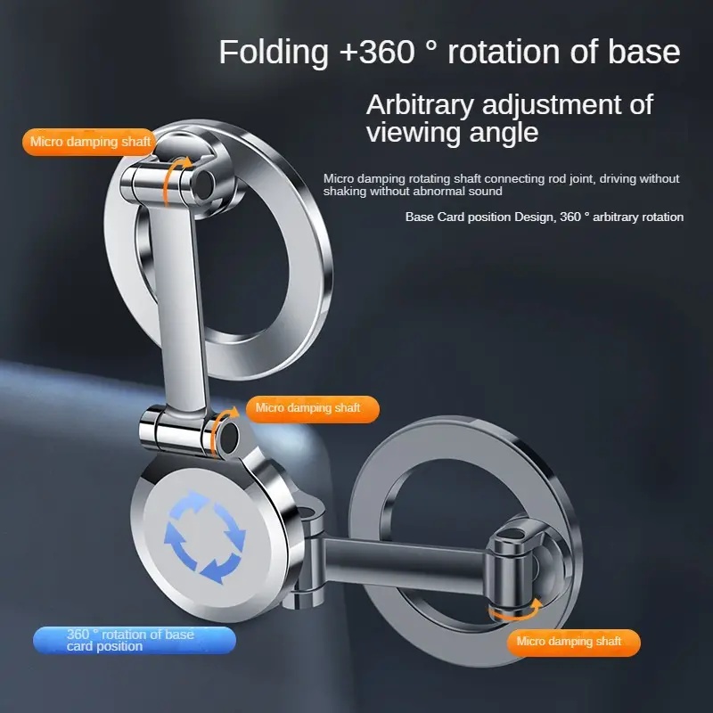 High Grade Aviation Alloy Magnetic Car Mount Double Foldable Phone Holder 360 Degree Rotating Dashboard Navigation Holder