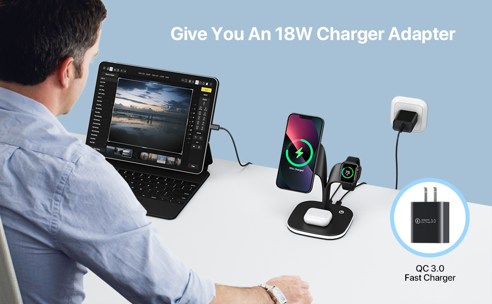 Holder Phone Popular Multifunctional 5 in1 Magnetic Wireless Charger Fast Charging Dock Stand Desktop Charging Station with Lamp