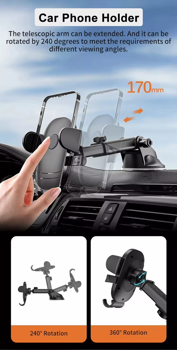 Car Automobile Accessory Powerful Suction Long Arm Phone Mount for Car Dashboard Vehicle Mount Cell Phone Holder