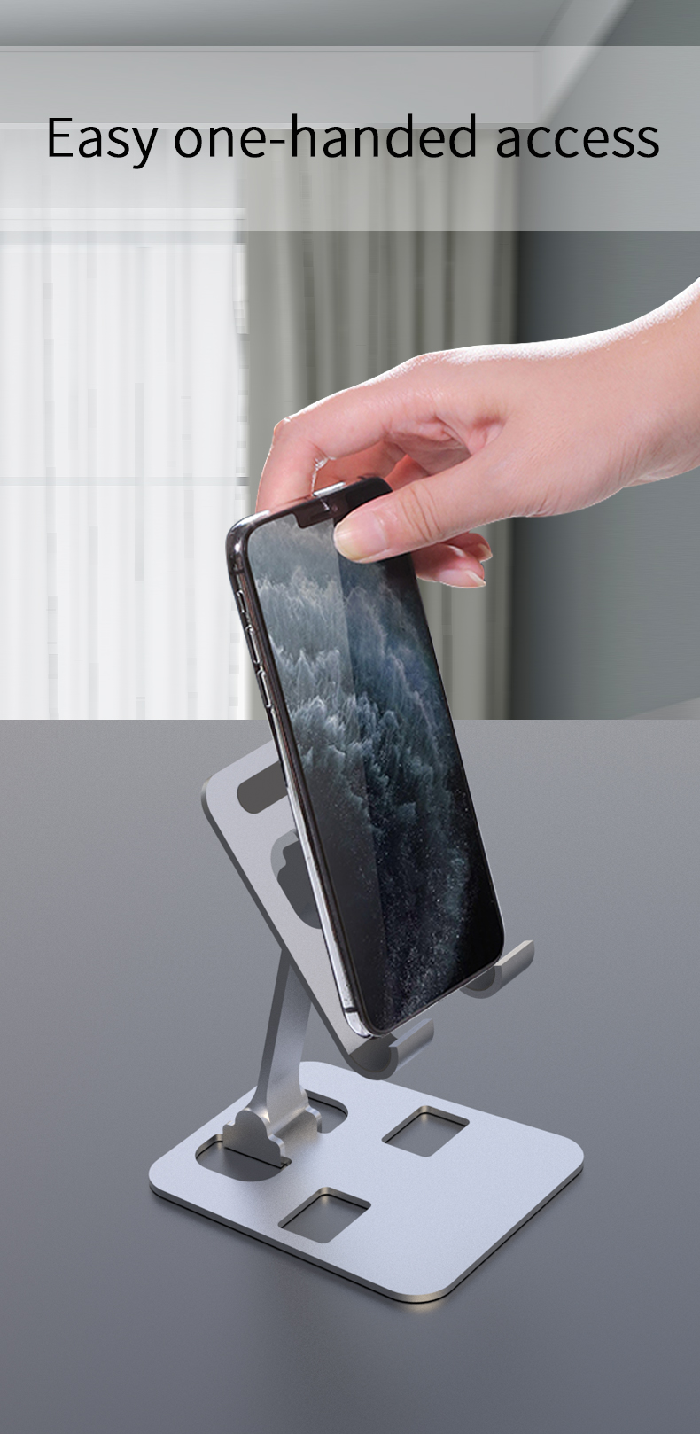 Foldable Cell Phone Stand for Desk Adjustable Portable Aluminum Metal Phone Holder for All Phone iPhone iPad Tablet