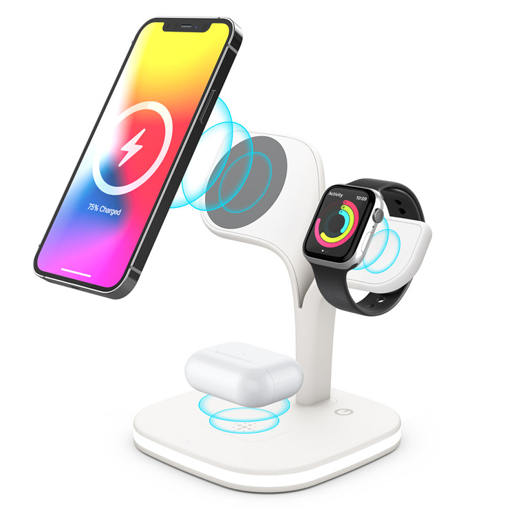 Best Quality 15W magnetic 3 in 1 fast wireless charger dock stand for iphone,iwatch,airpods with night lamp