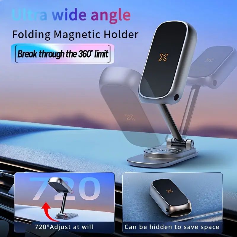 720 Degree Rotatable Aluminum Magnetic Car Phone Holder Magnet Smartphone Support GPS Foldable Phone Bracket in Car