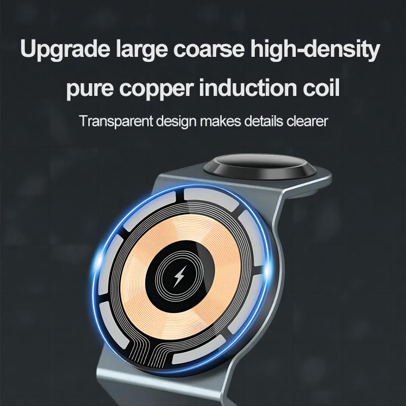 Luxury Transparent Metal Desktop Magnetic 3in1 Wireless Charger Fast Charging Station for Watch and Mobile Phone