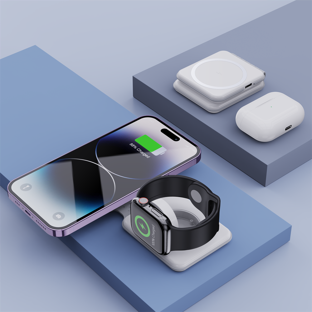 Multi Magnetic Wireless Charging Stand Universal 2 in 1 Foldable Wireless Charger for Apple Watch, AirPods and Phones