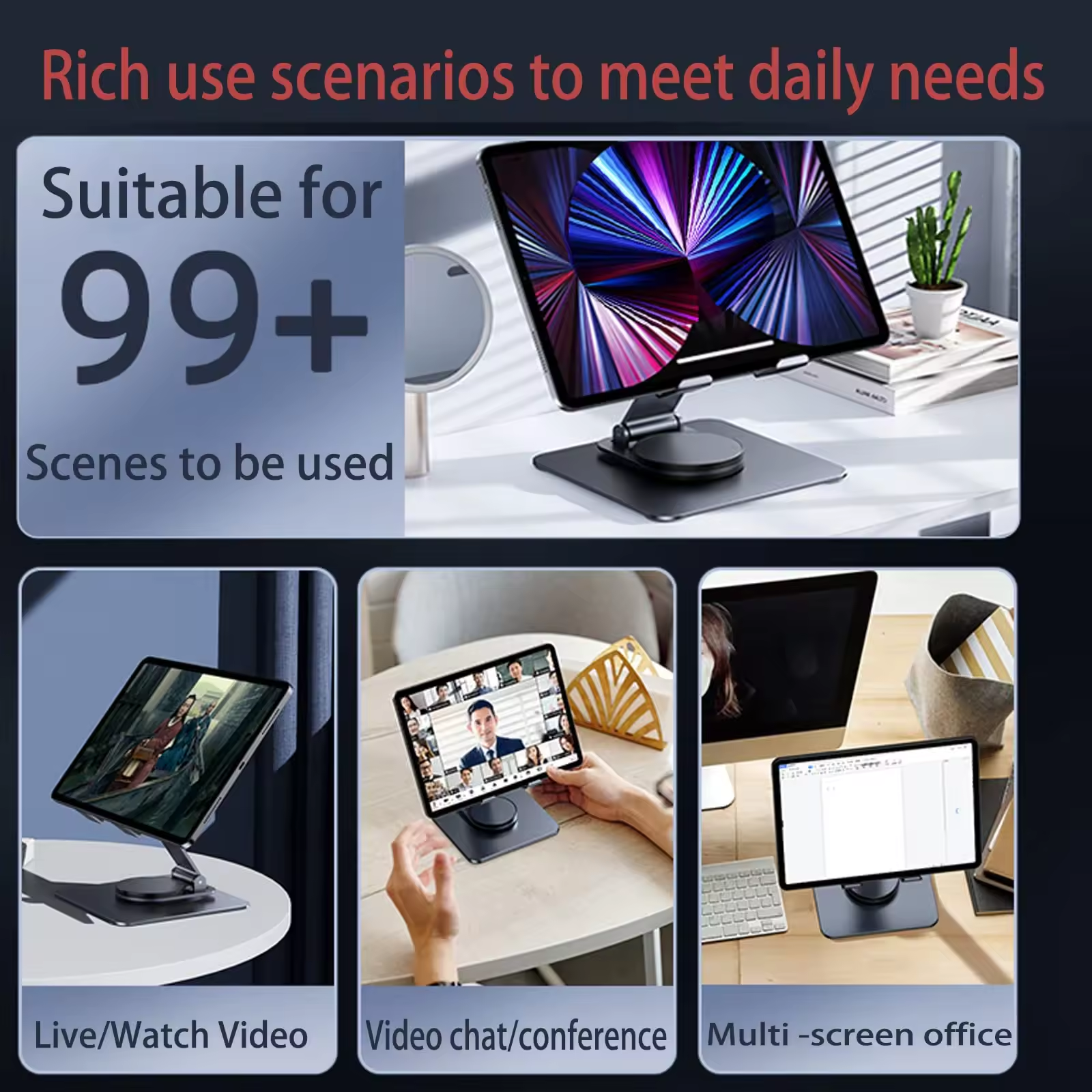 New Arrival Adjustable 360 Rotate Mount Dock Metal Foldable Tablet Holder Stand for iPad Pro 12.9 inch