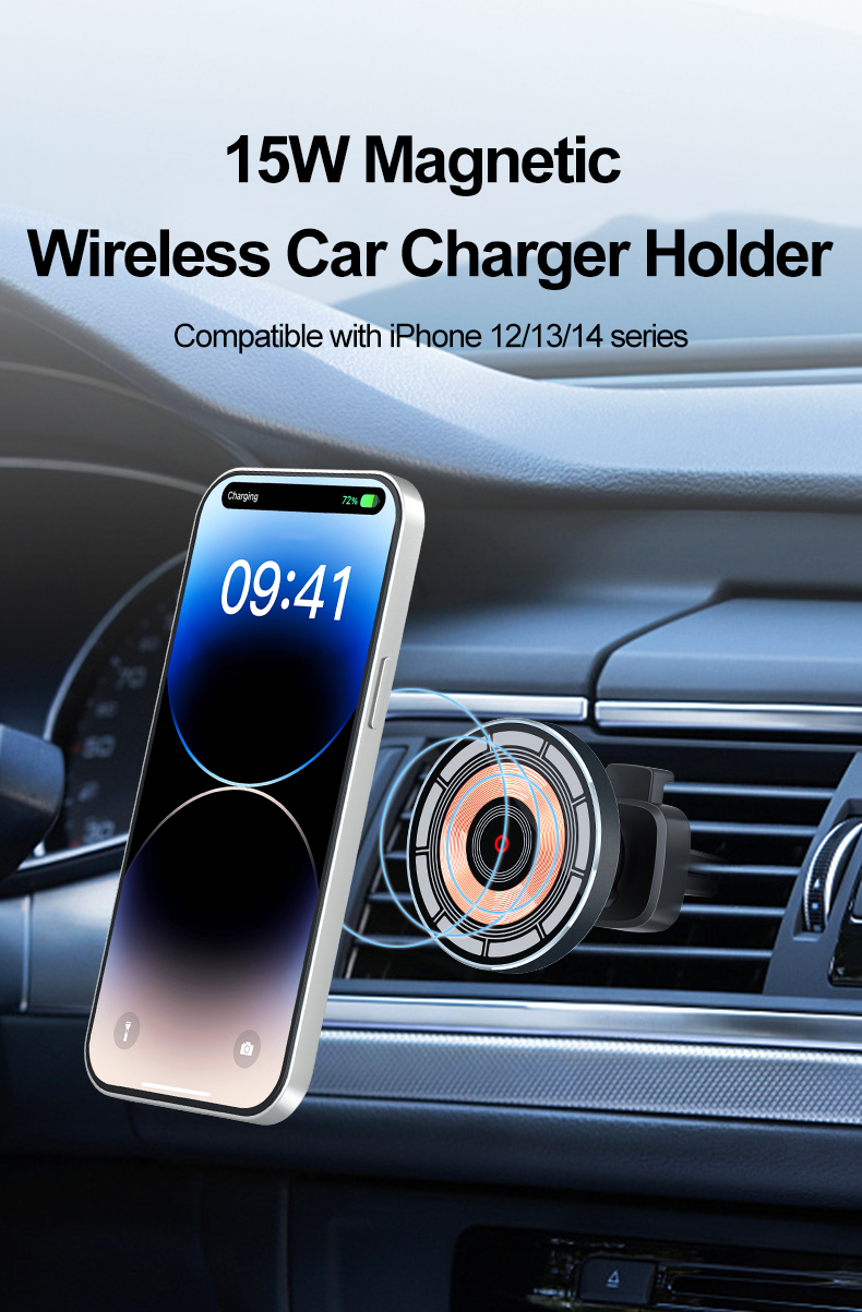 Transparent 360 degree rotation Car Mount Air Vent Holder For iPhone 15 14 13 12 Pro 15W Magnetic Wireless Car Charger