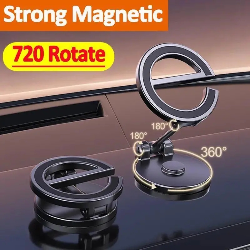 Car Mobile Phone Stand Magnetic Ultra-Strong Magnetic Zinc-Metal Phone Stand Foldable 720 Rotation Paste Magnetic Holder