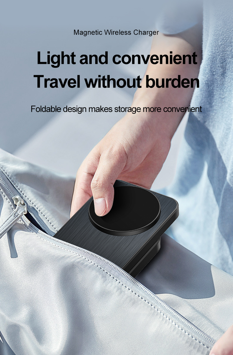 Aluminum magnetic wireless charger stand folding charging dock Magnetic 15W three in one foldable wireless charging