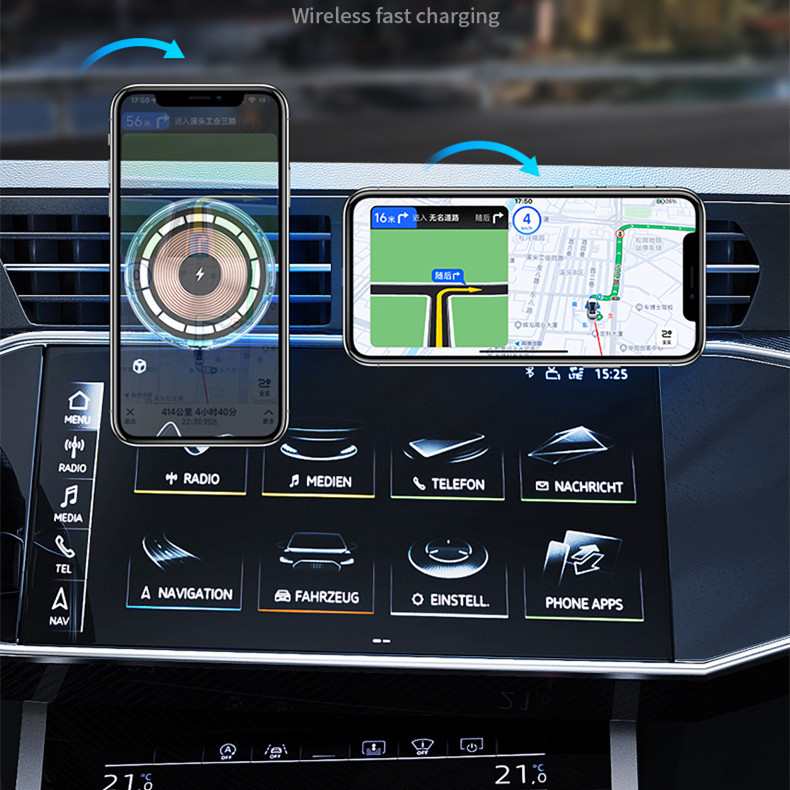 Unique car charger air vent mount transparent magnet mini 15W magnetic for apple charger with LED lights