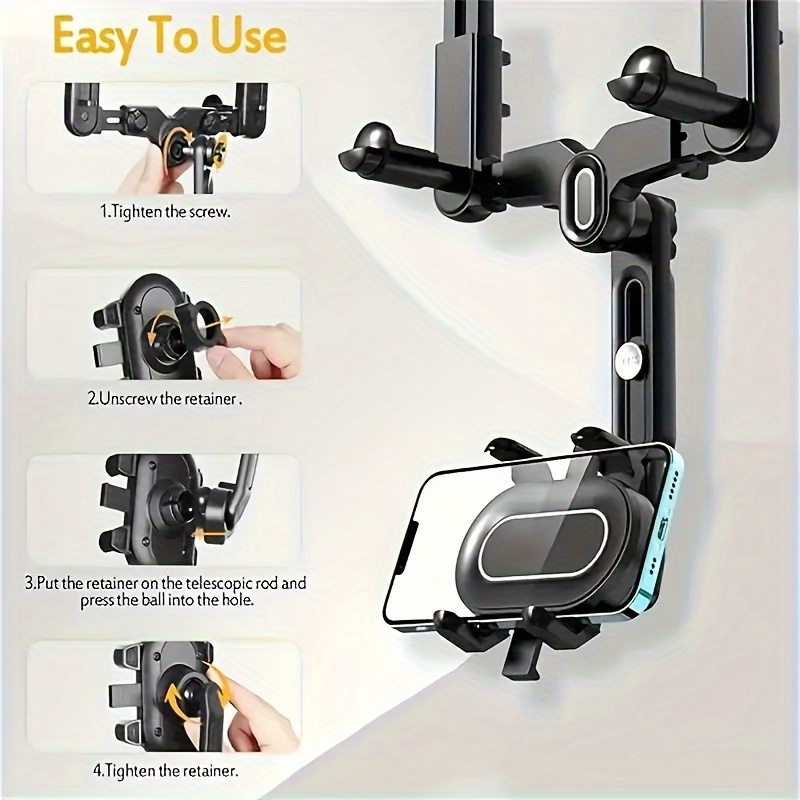 360 Rotating Car Mobile Phone Bracket Holder for GPS Mount - Adjustable Telescopic Special Navigation Mount for Rearview Mirror