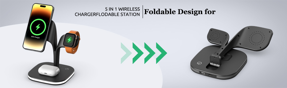 All In One Foldable Magnetic Wireless Charging Station Fast Desktop Stand Dock Shenzhen Wireless Charging 3-1 Foldable