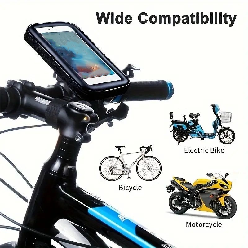 Bicycle Front Handlebar Bag Cycling Rainproof Touch Screen 360 Degree Adjustable Bike Phone Bag with Bottom Cable Entry