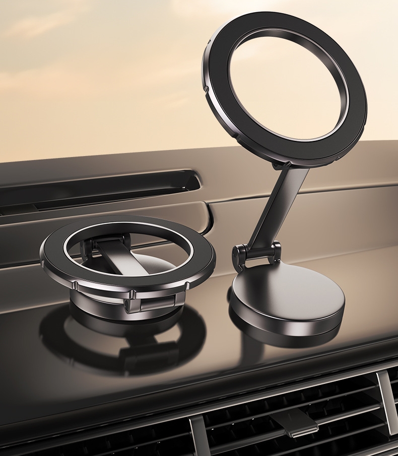 810 Degree Rotating Strong Zinc Alloy Metal Phone Holder Magnetic Double Damping Folding Dashboard Mobile Car Phone Holder