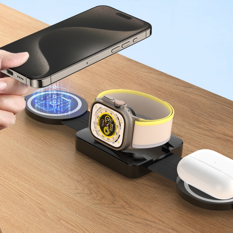 Folding Multi Device Charging Station 3 in 1 Wireless Charger 15W Portable Wireless Magnetic Charging Stand 2024
