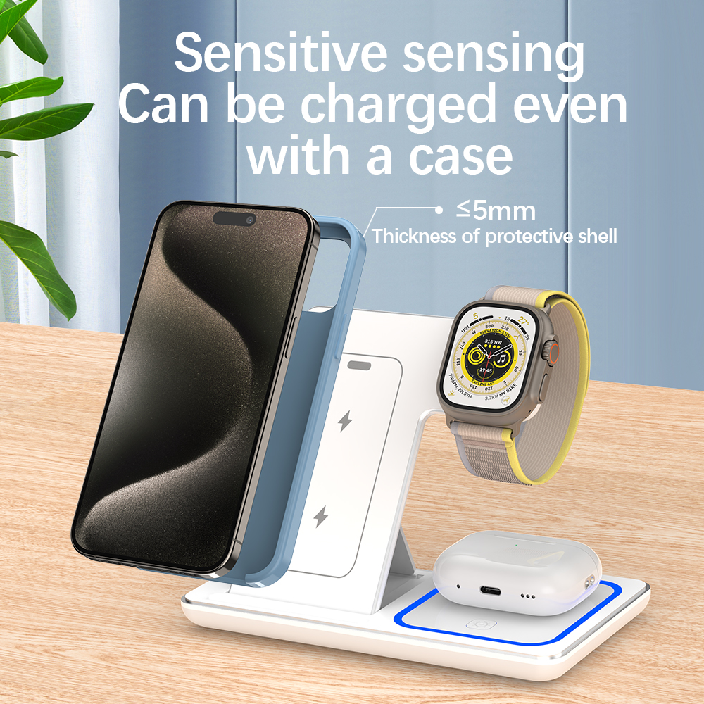 Foldable 15W 3 in 1 Wireless Charger for iPhone Airpods Charging Stand Smart Watch and Mobile Phone