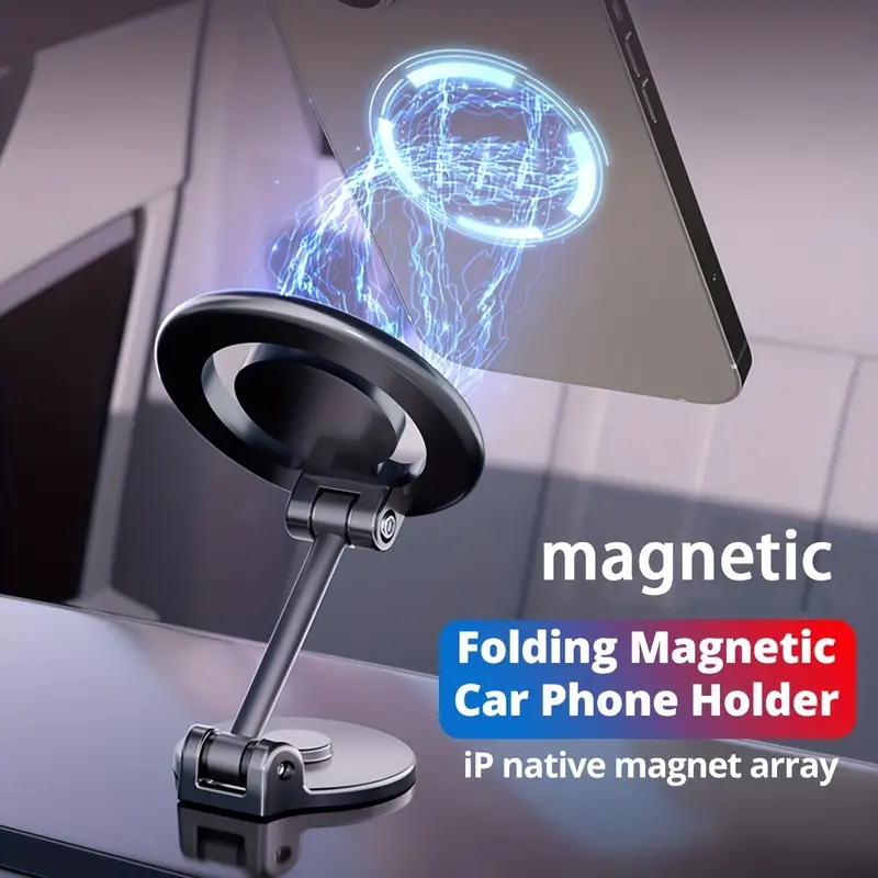 All Metal Material Folding Custom Logo 360 Degree Rotation Magnetic Phone Mount Car Dashboard Dual Magnets Car Phone Holder