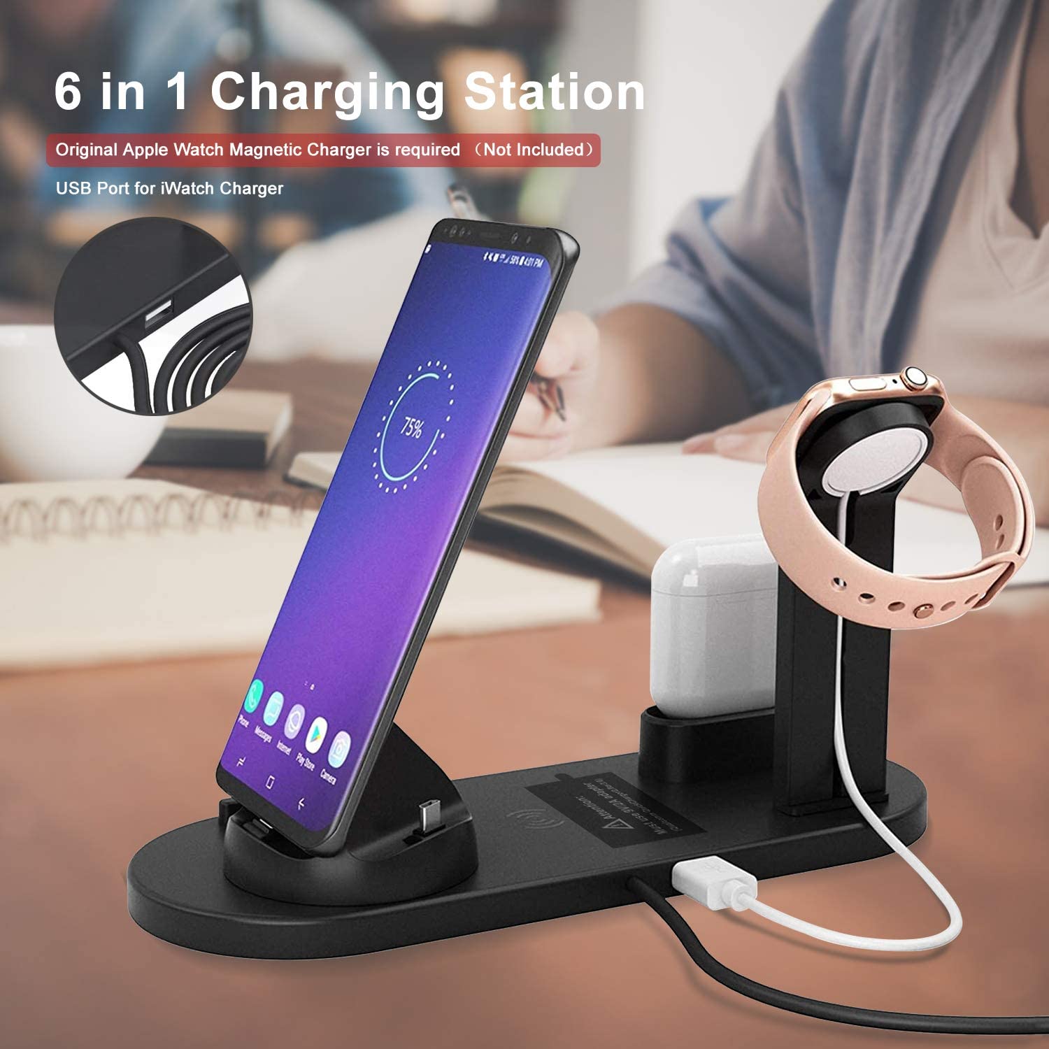 6 In 1 15W Fast Charging Stand Charging Dock Earphone Watch Mobile Phone Smart Wireless Charger for iPhone Samsung Android