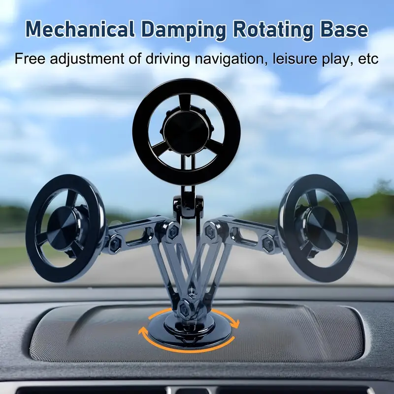 Aluminum Alloy Magnetic Car Phone Holder, Anti-Shake Telescopic Folding Phone Stand 360 Rotation Adjustable Navigation Bracket