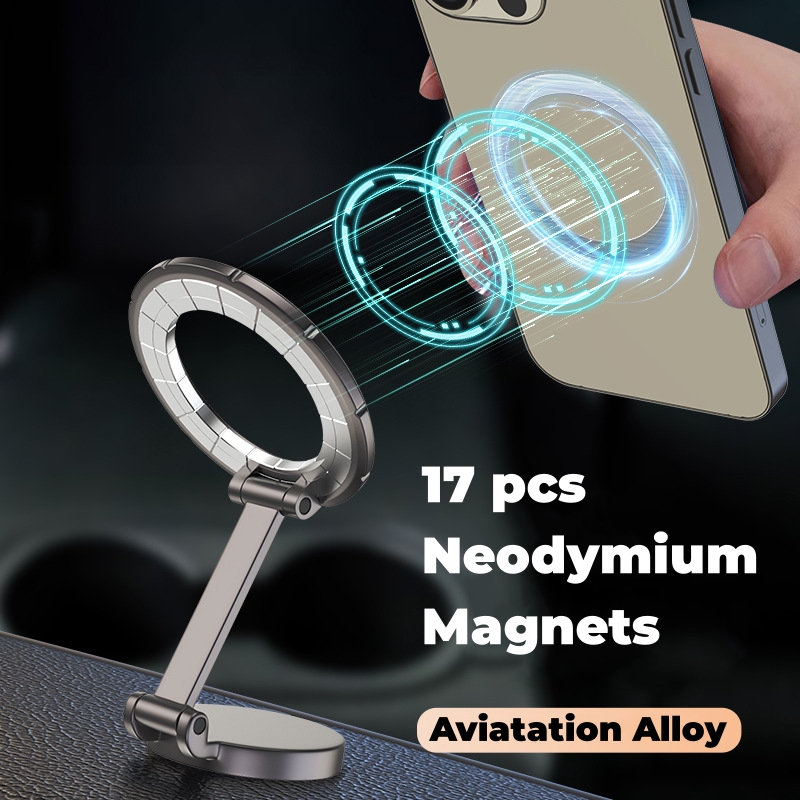 810 Degree Rotating Strong Zinc Alloy Metal Phone Holder Magnetic Double Damping Folding Dashboard Mobile Car Phone Holder
