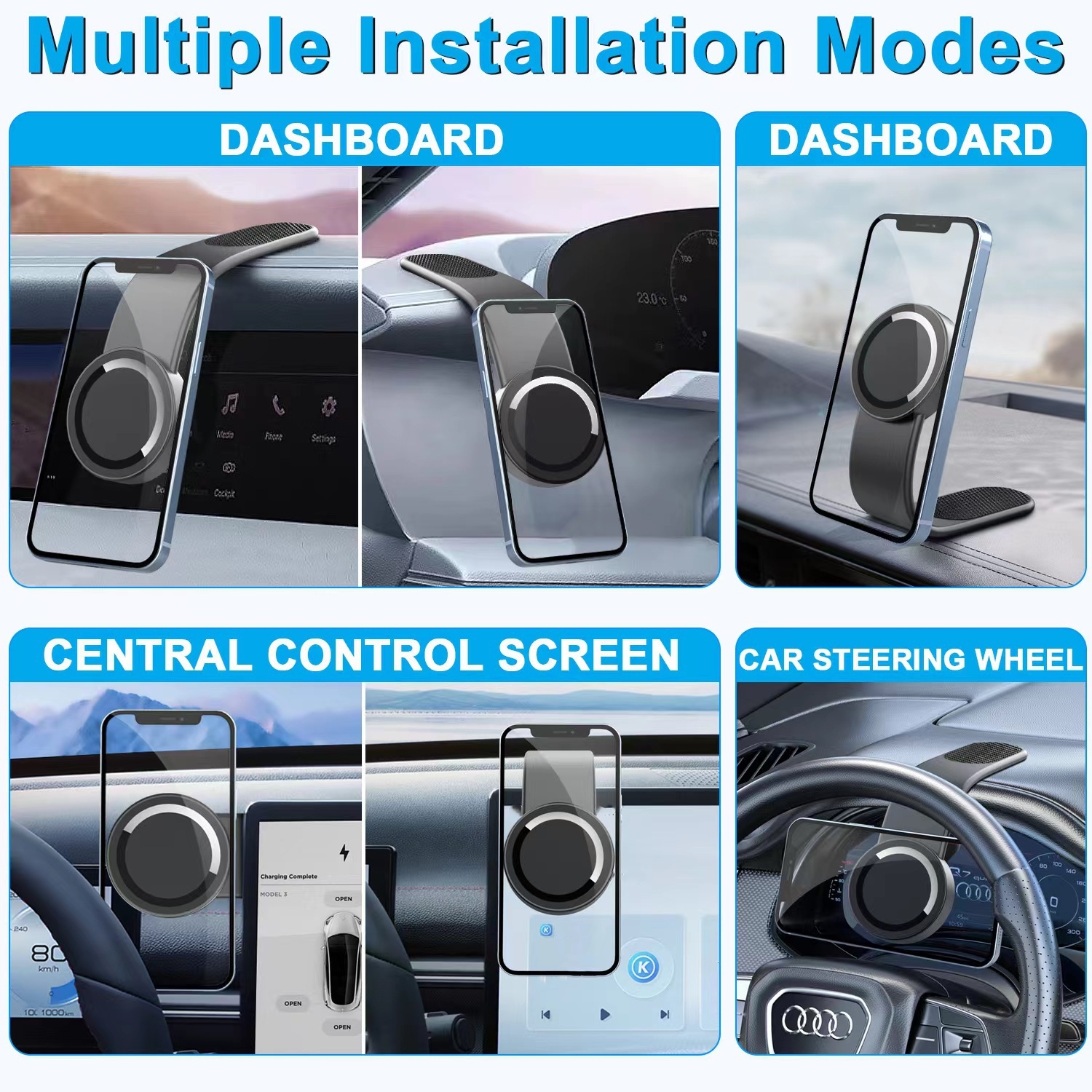 Bendable and Foldable at Any Angel Multiple Bendable Magnetic Car Phone Holder Memory Holder with 15W Wireless Charging