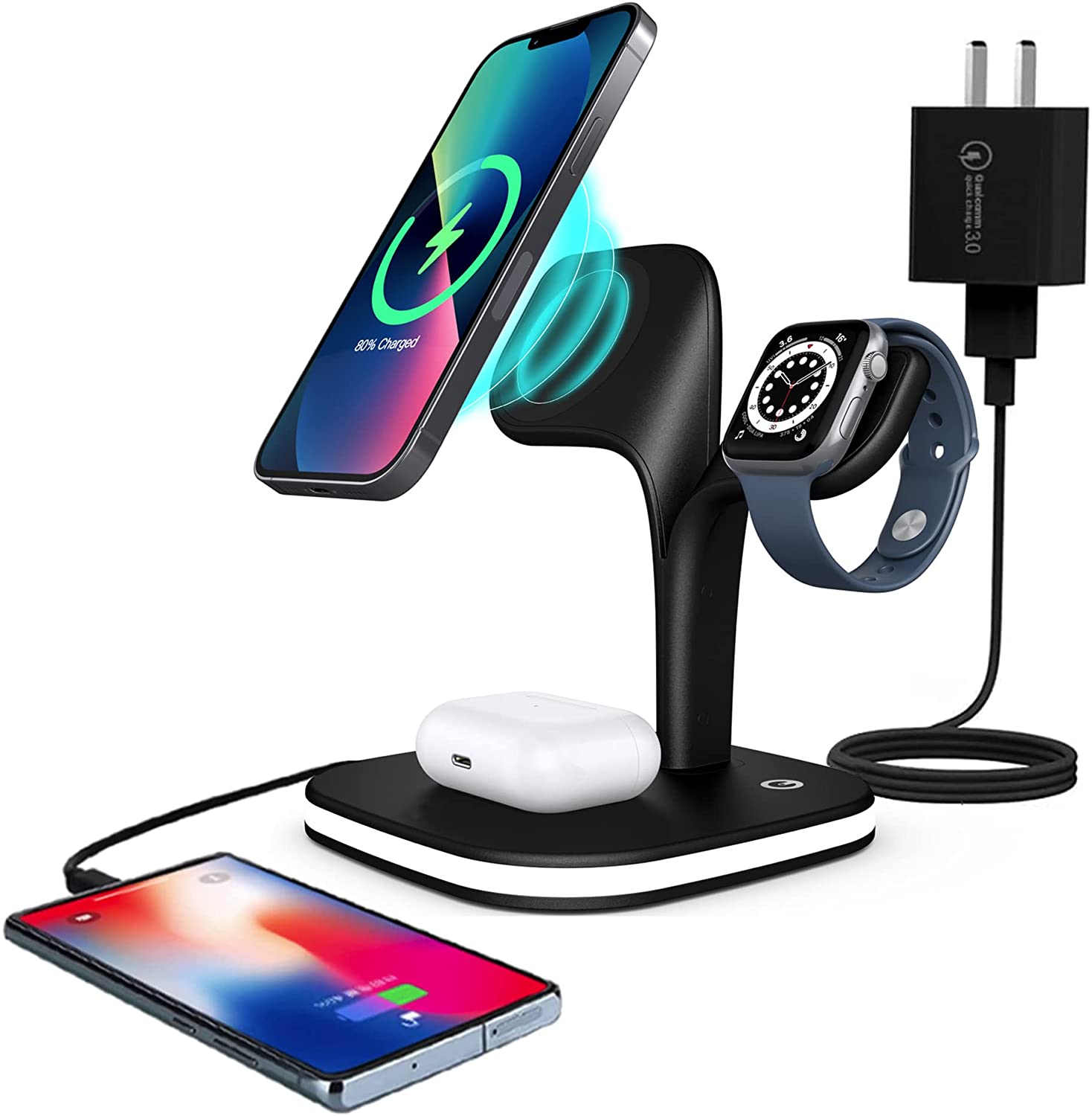 Top sell magnetic fast 3 in 1 multi wireless charging &amp; power stations charging stand holder