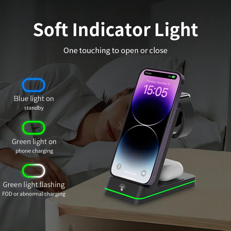 Dual Coils 3 in 1 fast charging Wireless Charger dock Station 15W Fast Wireless Charging Stand charger for mobile device