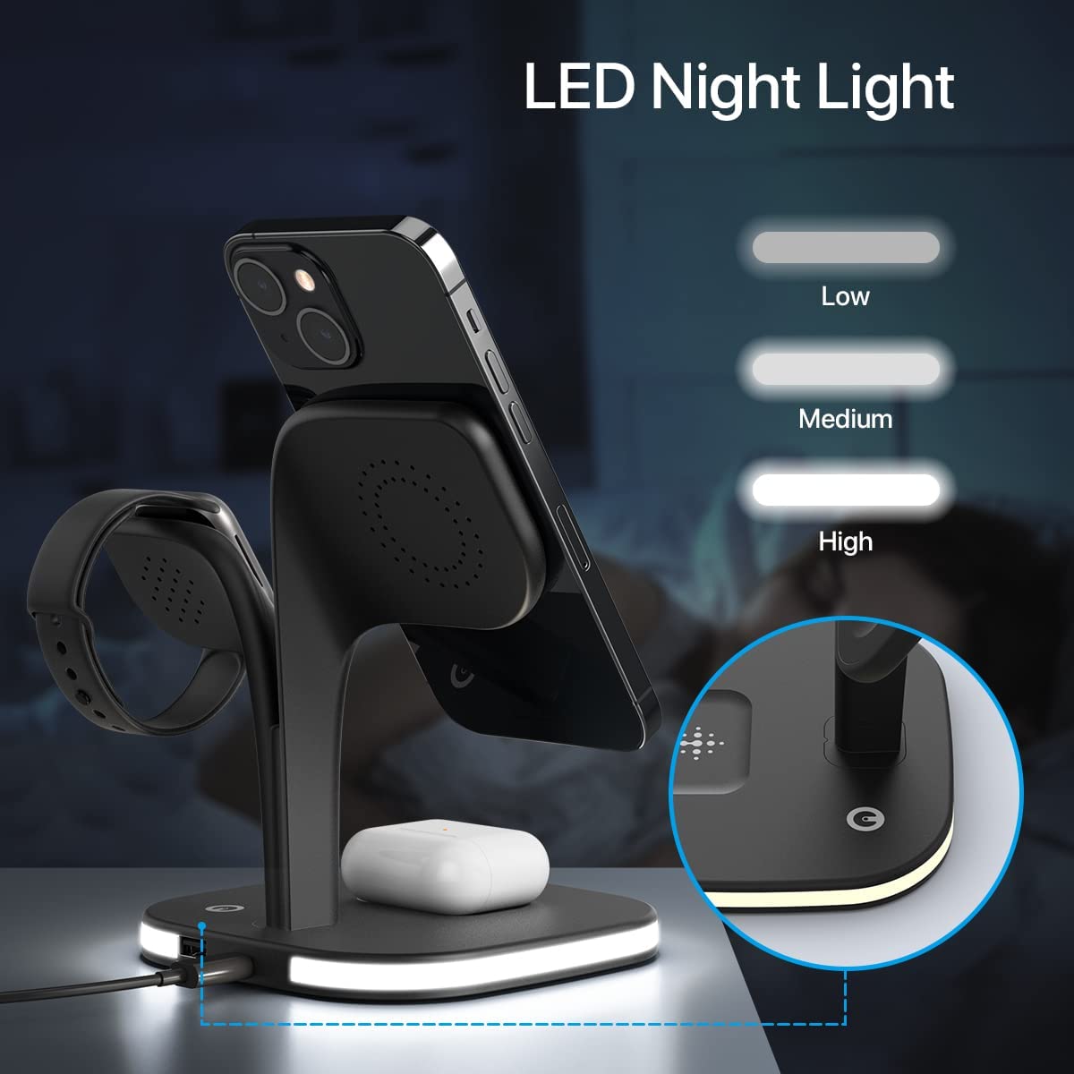5 in 1 multi 15W magnetic charging stand,fast wireless charger holder station for iphone,airpods,watch