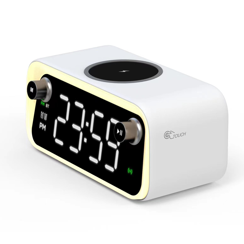 Newest Multi Function 15W BT Wireless Charger Bluetooths Speaker Digital FM Alarm Wall Clock Speaker with LED Screen Display