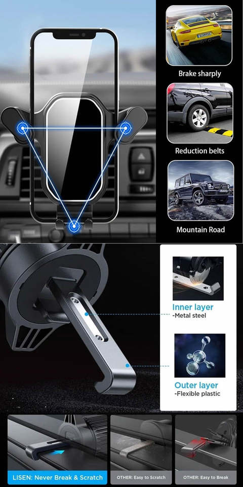 Gravity Car Phone Holder Mobile Phone Stand GPS Support Universal Car Air Vent Mount for iPhone 14 13 12 Pro Max Xiaomi Samsung
